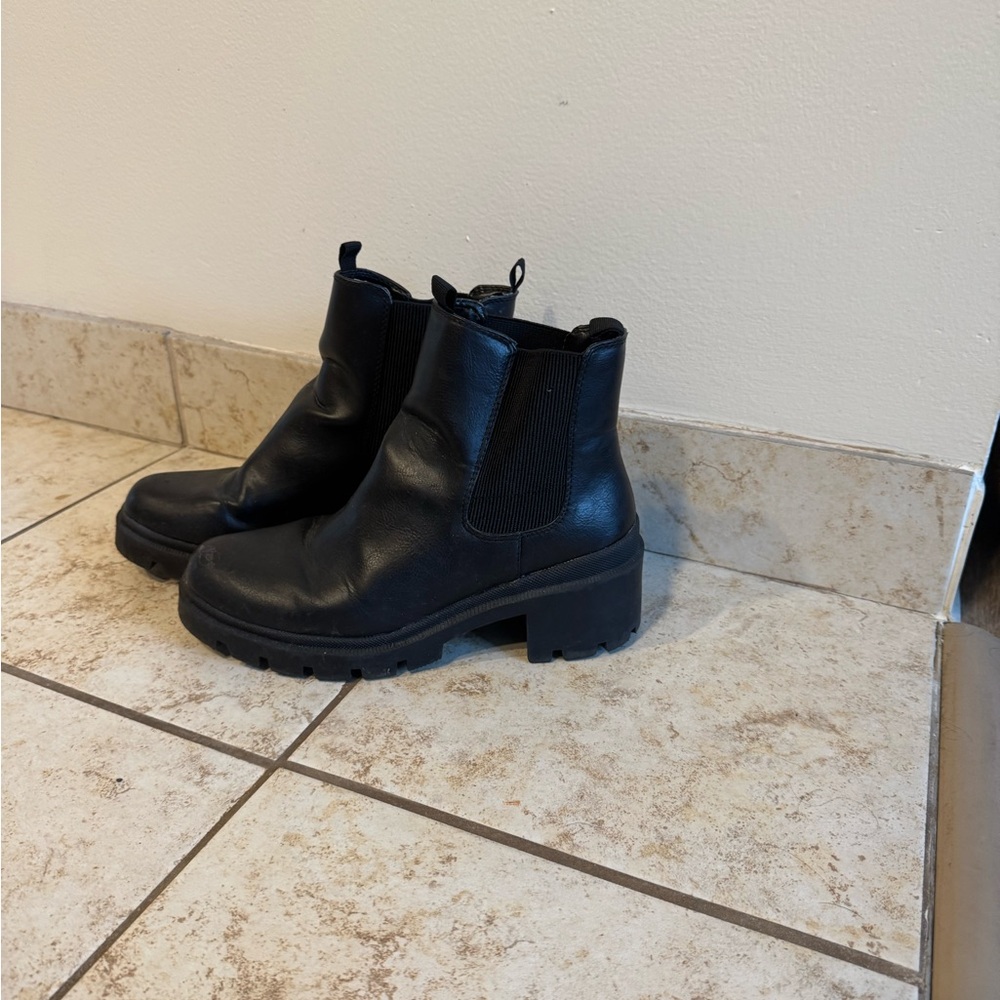 Chunky Black Leather Ankle Boots